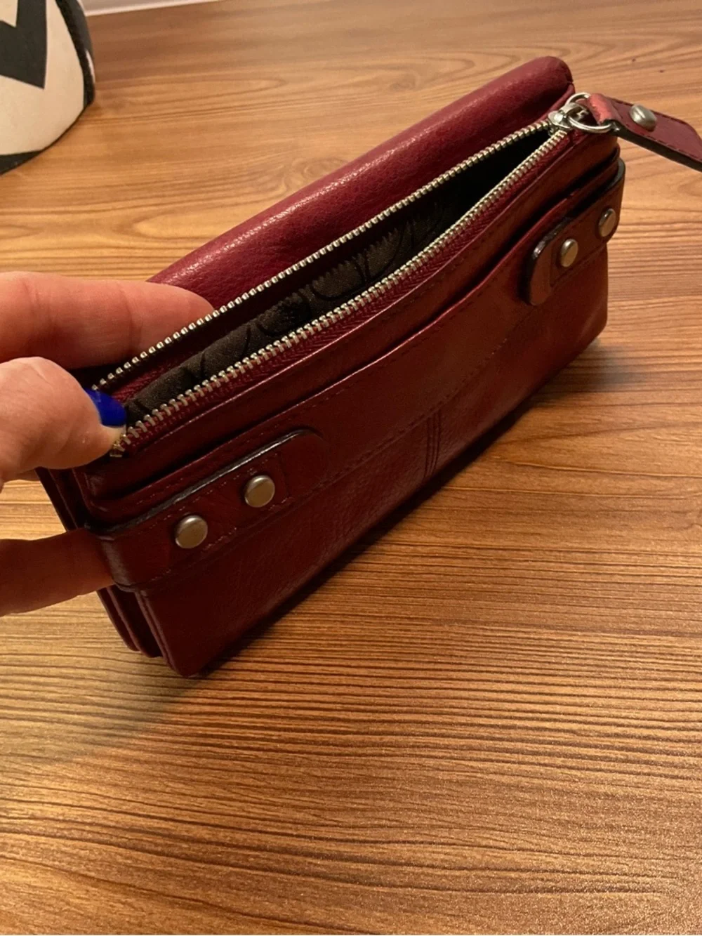 Fossil Red Leather Long Wallet Organizer Multi Card ID Window Snap Closure
